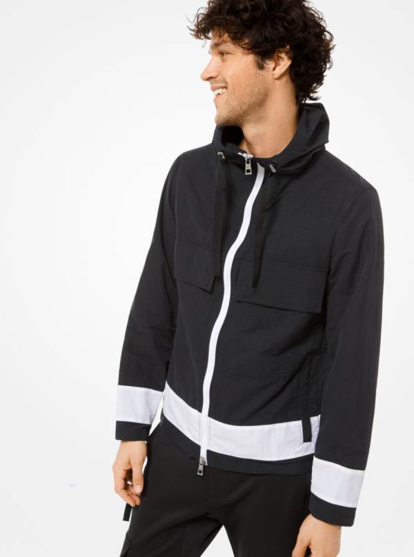 Panske Bundy Michael Kors Color-Block Nylon Hooded Čierne - Oblecenie Michael Kors Sleva | HVGUE-1243
